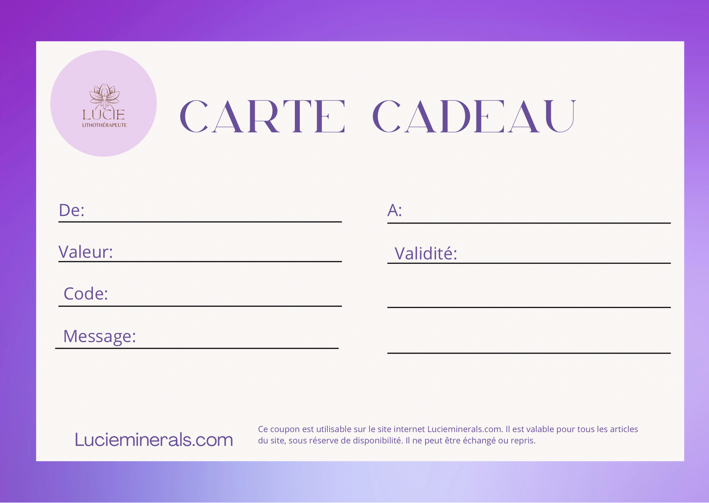 Carte Cadeau Lucie Minerals