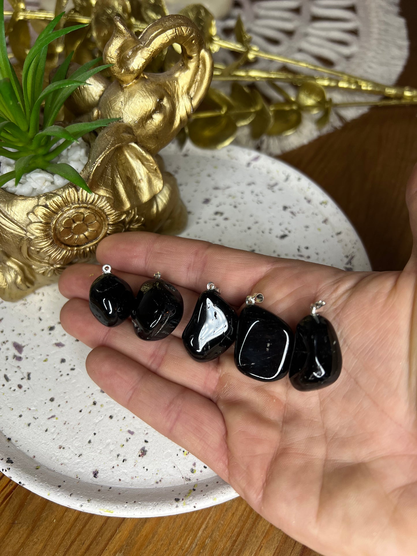 Pendentif pierre roulée Tourmaline Noire